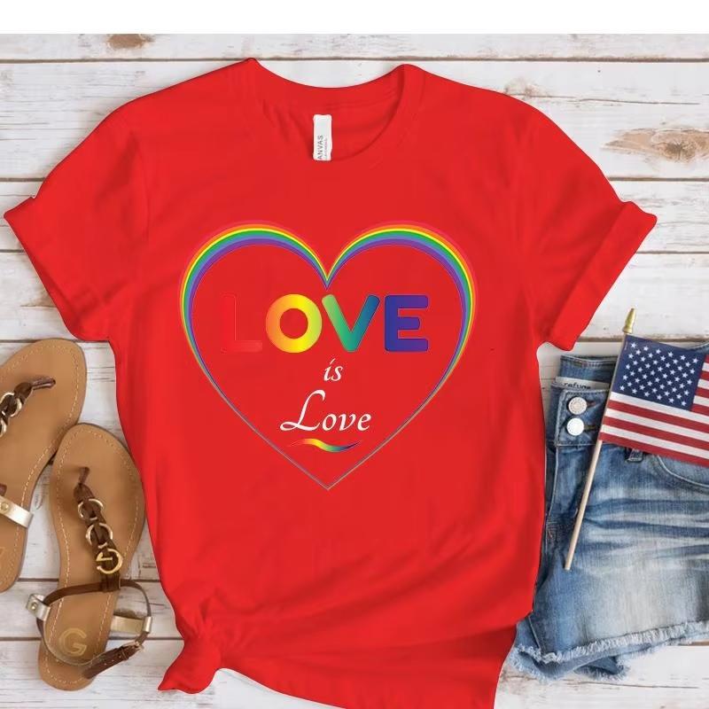 Fashion Funny Love Is Love Printed Love Graphic Lgbt Tshirts Women Summer Casual Short Sleeved Tshirts Round Neck Loose Tops