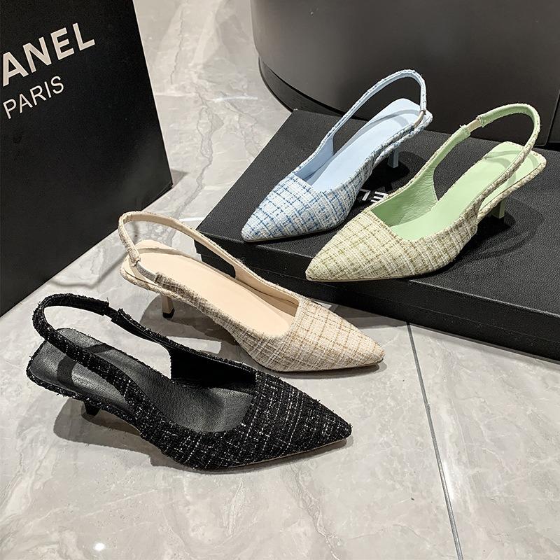 New Summer High-heeled Bag Head Rear Empty Sandals Women's Thin-heeled Pointed Large-size Single Shoes