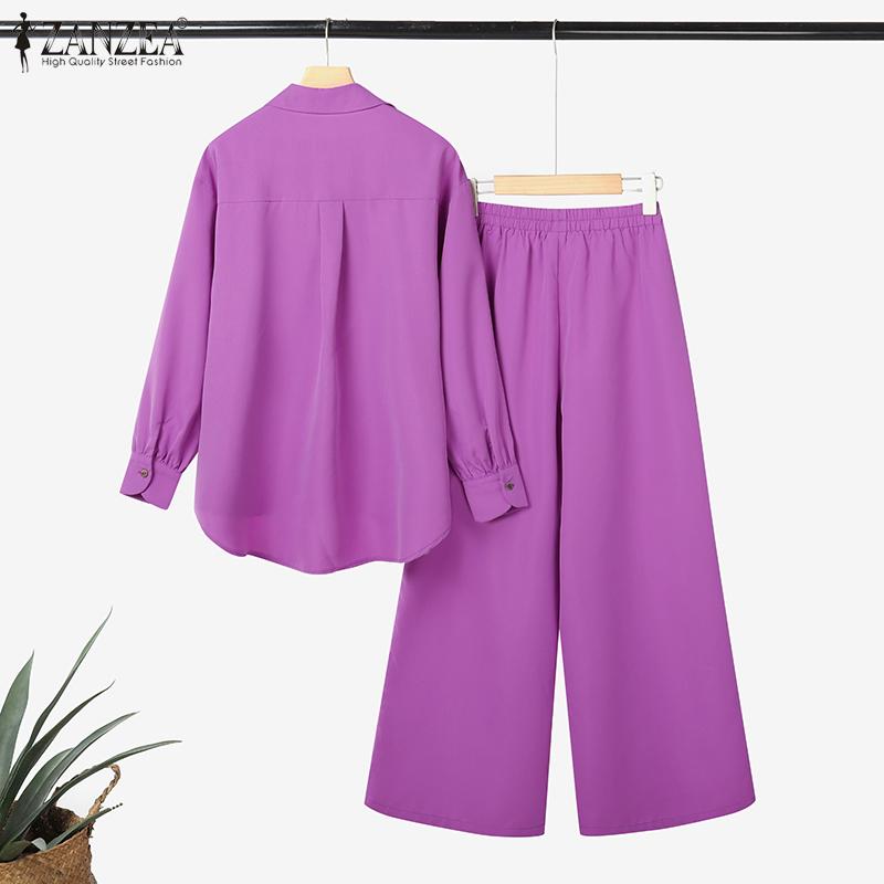 ZANZEA Women Long Sleeve Blouse and Pants Casual Two Piece Suit Sets