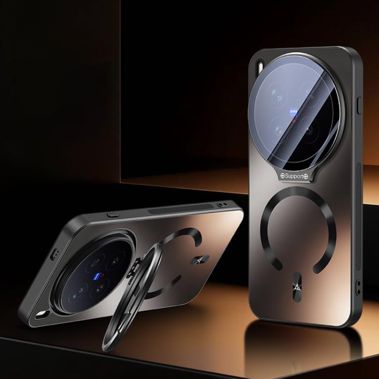 Ice Magnetic Straight Edge Lens Holder Shockproof Phone Case for vivo X200 Ultra, Heat Dissipation Wireless Charging Cover