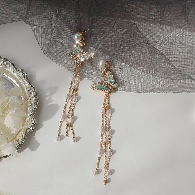 Enamel Oil Drop Butterfly Earrings Trendy Temperament Long Earrings Fashionable Personality Earrings Women S Exquisite