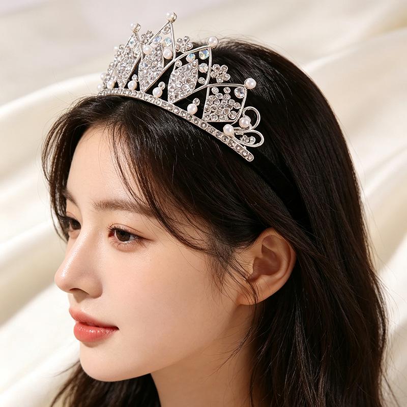 Korean Style Rhinestone Bridal Headdress: High-End Round Crown for Weddings & Performances