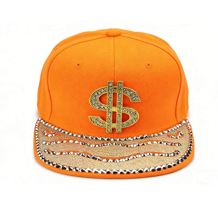 Hip Hop Snapback Cap With Rhinestone Dollar Sign Embellishment Unisex Streetwear Hat