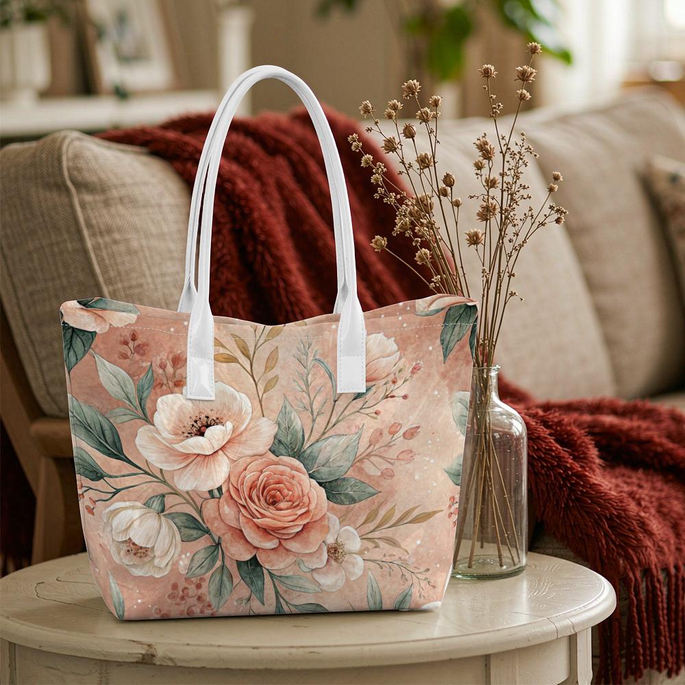 Elegant Floral Printed Tote Bag Fashion Casual Daily Carry Handbag