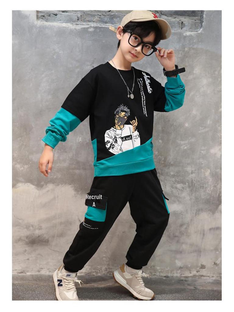 2025 New Boys' Spring & Autumn Loose Fit Two-Piece Korean Style Sports Suit for Kids