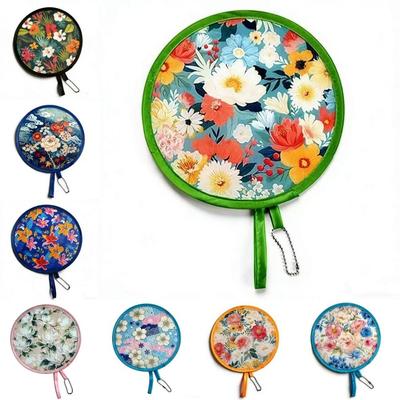 Polyester Handheld Folding Fan Summer Mini Folding Fan Fashion Round Foldable Fan  Men Women
