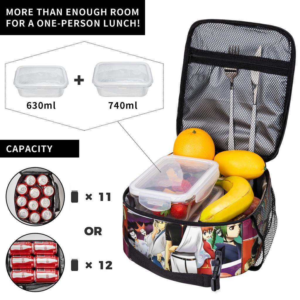 Gintoki's Chaos Yorozuya Insulated Lunch Bag Cooler Bag Reusable,Meal Container Gintama Leakproof Lunch Box Tote Food Bag