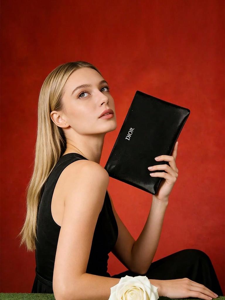 Dior Bolsa de Maquillaje Cosmética de Cuero Negro