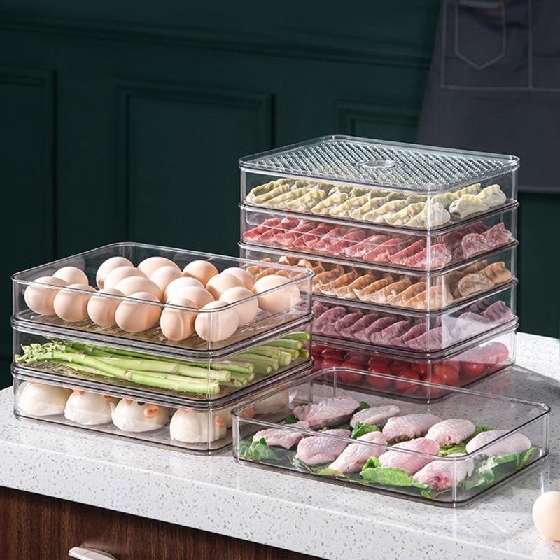 Stackable Dumpling Food Containers Clear Refrigerator Organizer with Lids Food Storage Box for Kitchen Fridge Non-stick
