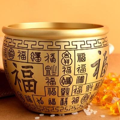 Brass Feng Shui Bowl Sculpture Bai Fu Ornament Treasure Basin for Housewarming Gift