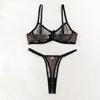 Γαλλικό Σετ Εσωρούχων με Δαντέλα και Λεοπάρ Πουά Διχτυωτό Push-up Σουτιέν και Σλιπ