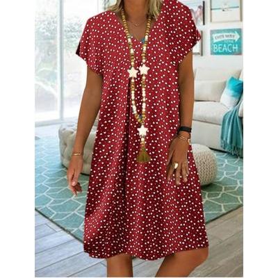 Sommer Damen Casual Kurzarm V-Ausschnitt Dot Heart Print Kleider