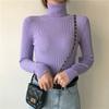 Women's Autumn Winter Long Sleeve High Neck Knit Base Layer Slim-Fit Solid Color Pullover Tight-Fitting Top