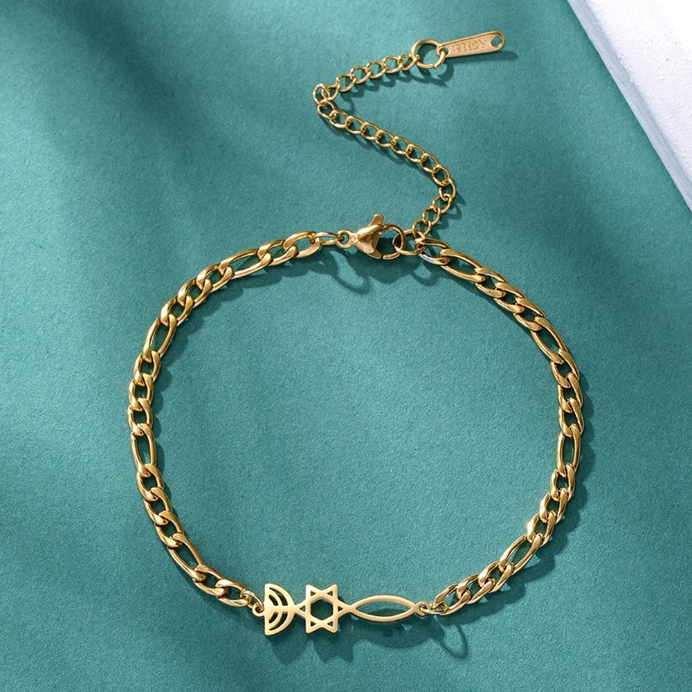Dawapara Messianic Seal of Jerusalem Bracelet Jewish Star of David Menorah Religious Judaism Hanukkah Gifts Stainless Steel