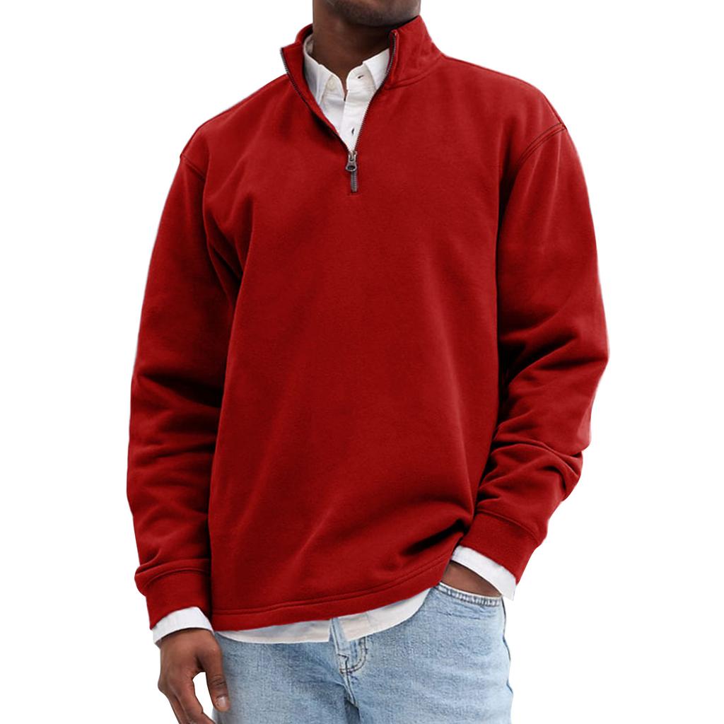 Men's Solid Color Half Zip Stand Collar Sweatshirt Men's Sports Large Size Casual Sweatshirt