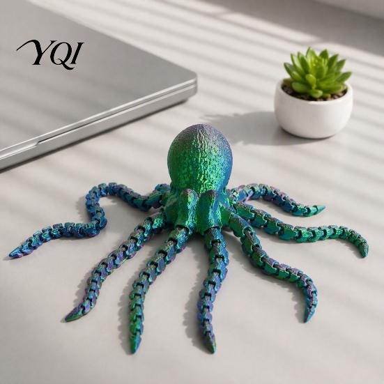 Stress Relief Fidget Toy 3D Printed Octopus Sea Animal Toy, Flexible Articulated Tentacle Figurine, Unique Home Decor Desktop Decoration with Movable