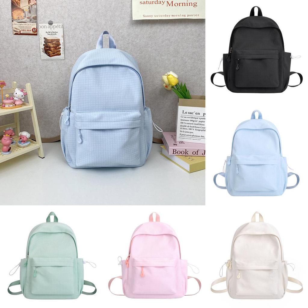Color Simple Solid Student Backpack With Inner Compartments For Daily Commute