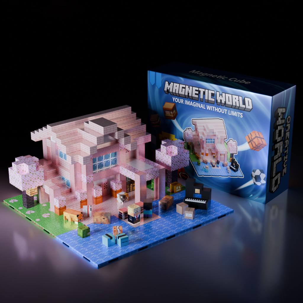 Magnetic Building Blocks Mine World Magnet Cube Set for Boy Girl Kid Age 3+ DIY Pixel Style Model Base Plate STEM Toy Baseplate