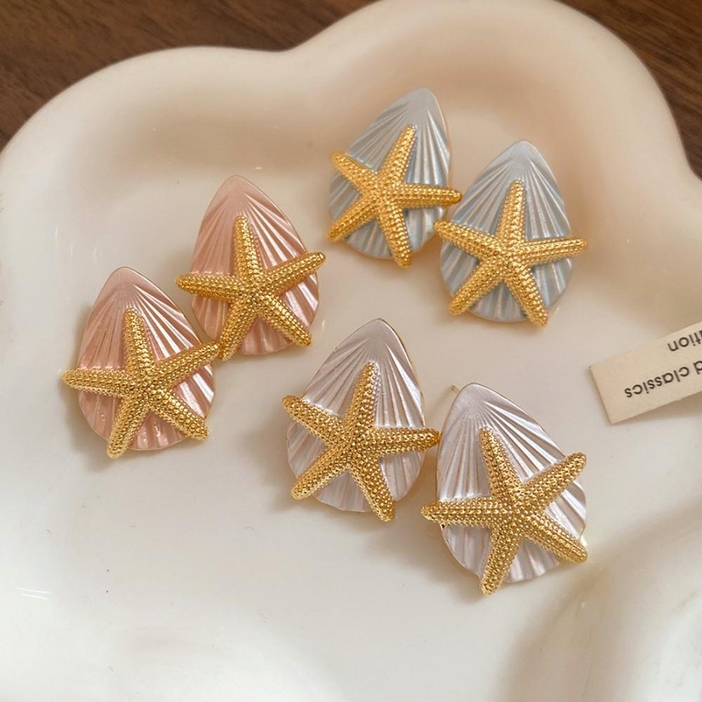 Oil Drip Copper Starfish Ear Studs Shell Shape Star Dangle Earrings Starfish Shell Earrings  Women