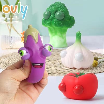 Novelty Stress Relief Toys with Pop Out Eyes Vegetables Kneading Slow Rebound Silicone Toys Autism ADHD Kawai Cute Squeeze Toys