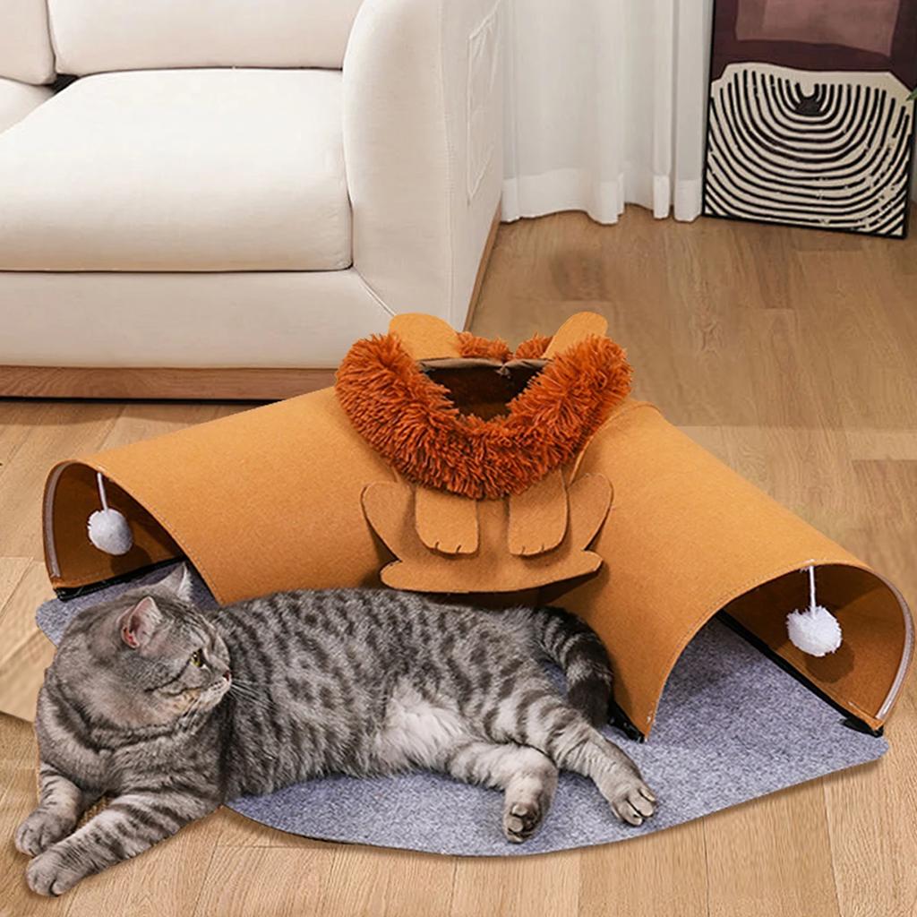 Foldable Felt Cat Tunnel Toy Detachable Indoor Pet Playhouse for Cats Sleeping and Playing All Seasons