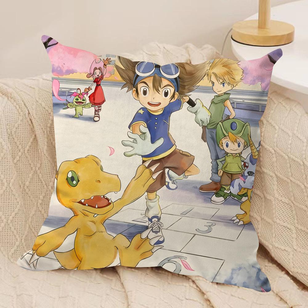 Anime DDigimon AAdventure Cushion Cover Silky Short Plush Invisible Zipper Dustproof Sofa Pillow Case For Home Decor