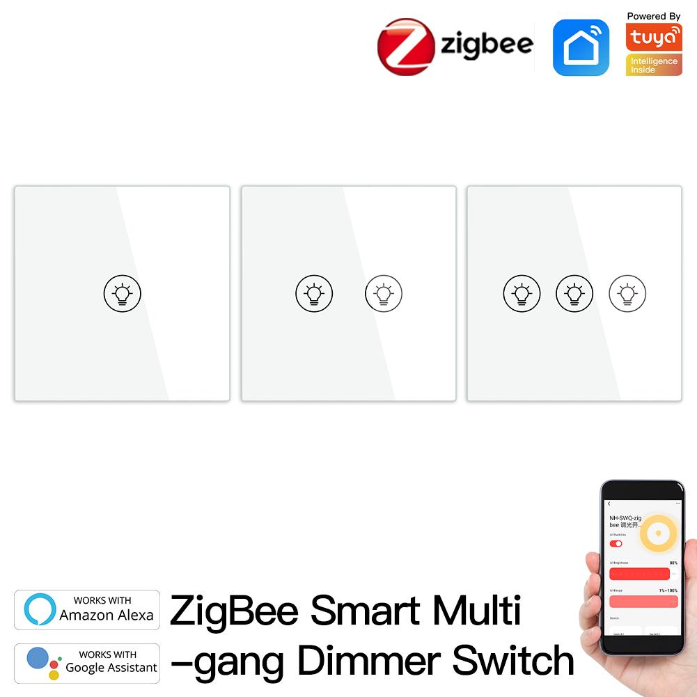 Zigbee Dimmer Wall Light Switches 1 2 3 Gang Tuya Smart Home Automation Wireless Remote Control EU/UK Standard Neutral Live Wire