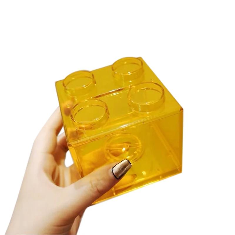 Building Block Toy Storage Box Transparent Plastic Block-Shaped Piggy Bank Coin Storage Box Stackable Sundries Storage Tank