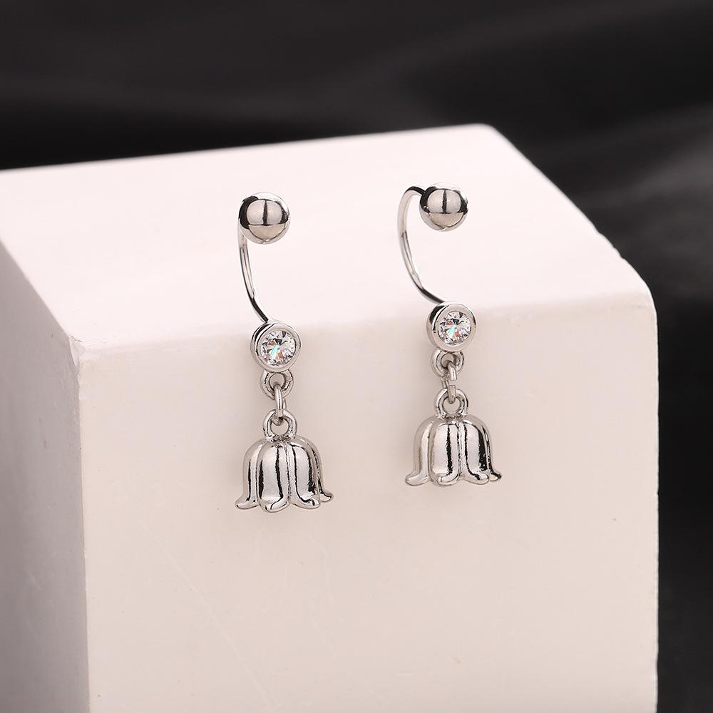 Flash Diamond Lily Of The Valley Flower Ear Hook Sweet And Fresh Mori Flower Earrings Curved Hook Screw Buckle Design Small Flower Earrings