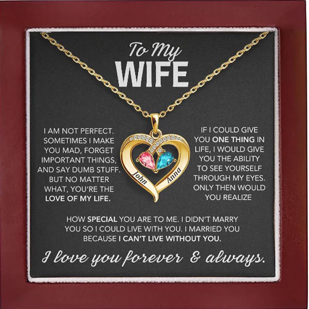 Custom Personalized Heart-Shaped Name Necklace With Birthstones for Wife Personalized Heart Custom Name Gift for Mother's Day
