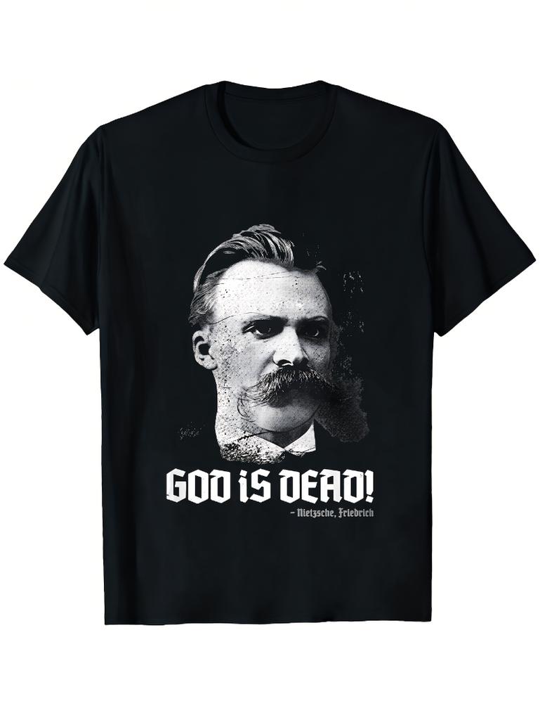 God Is Dead Friedrich Nietzsche Quotes Bold Pattern Printing On Retro Tshirts With Black And White Philosophical Design