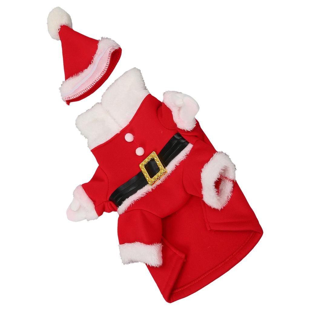 Dog Christmas Costume Warm Cute Skin Friendly Pet Puppy Christmas Suit with Hat for Daily Party Red White XL