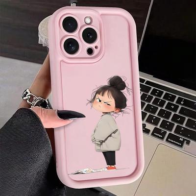 Cute Minimalist Angry Girl Print Phone Case For iPhone 15 16 11 12 13 14 Pro Max 16E XS X XR 7 8 Plus SE2 Silicone Soft Cover