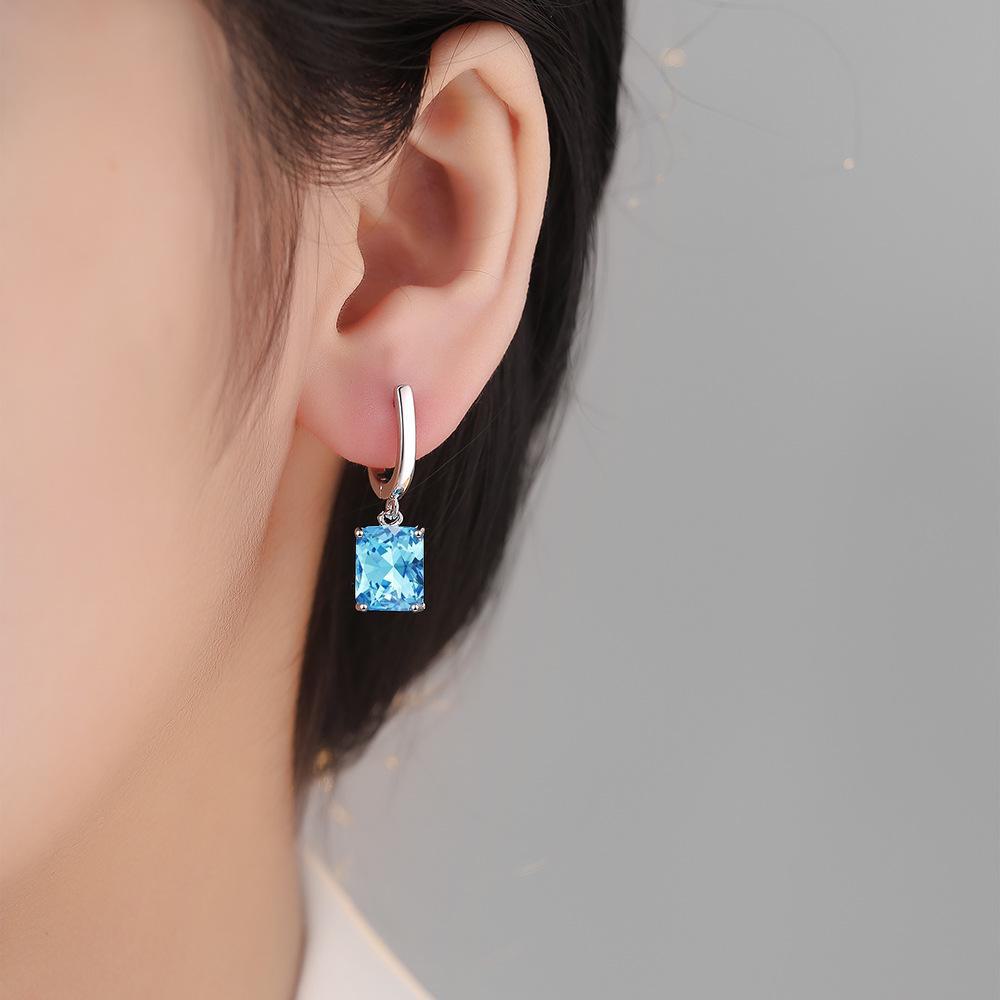 Romantic Fashion Zircon Square Earrings In Blue - European & American Style