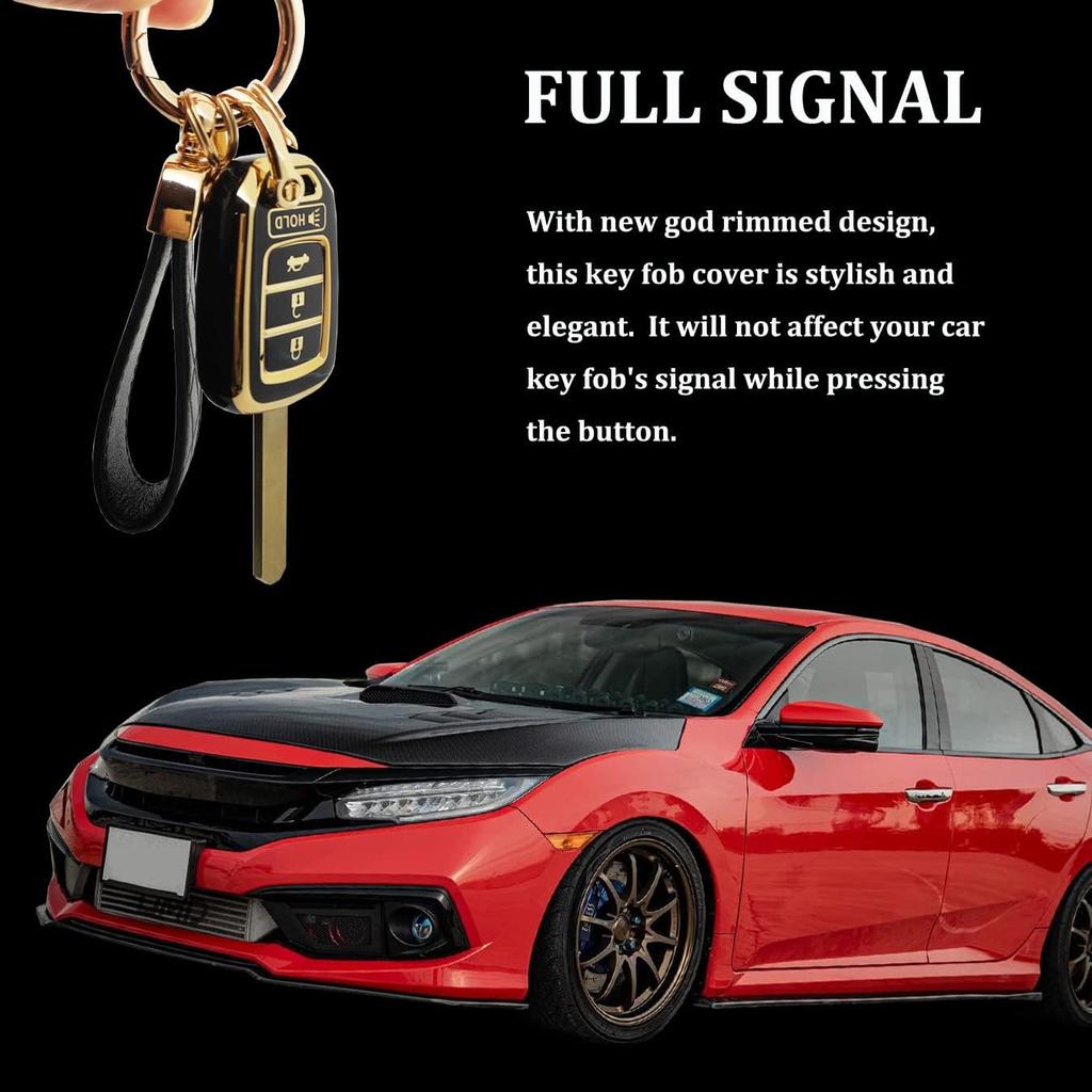 TPU Protective Key Fob Cover Case Compatible with Honda 2013-2016 Honda Accord 2014-2015 CRV 2014-2015 Civic Key Fob (Black)