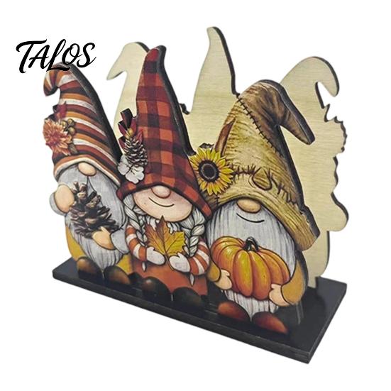Harvest Festival Napkin Stand Thanksgiving Solid Wood Holder, Fall Gnome Scarecrow Turkey Tissue Autumn Tableware Dispenser, Waterproof Hand-Painted