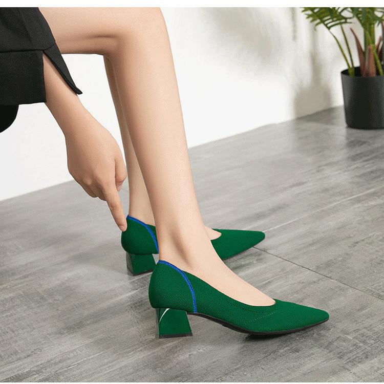 Spitze Zehenpartie, flacher Mund, Stoff, flache Unterseite, solide gestrickte Damenschuhe mit weicher Unterseite, große Schuhe, Größe 34–43