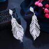 Elegant Zircon Feather Earrings - Stylish Silver Needle Design for Women