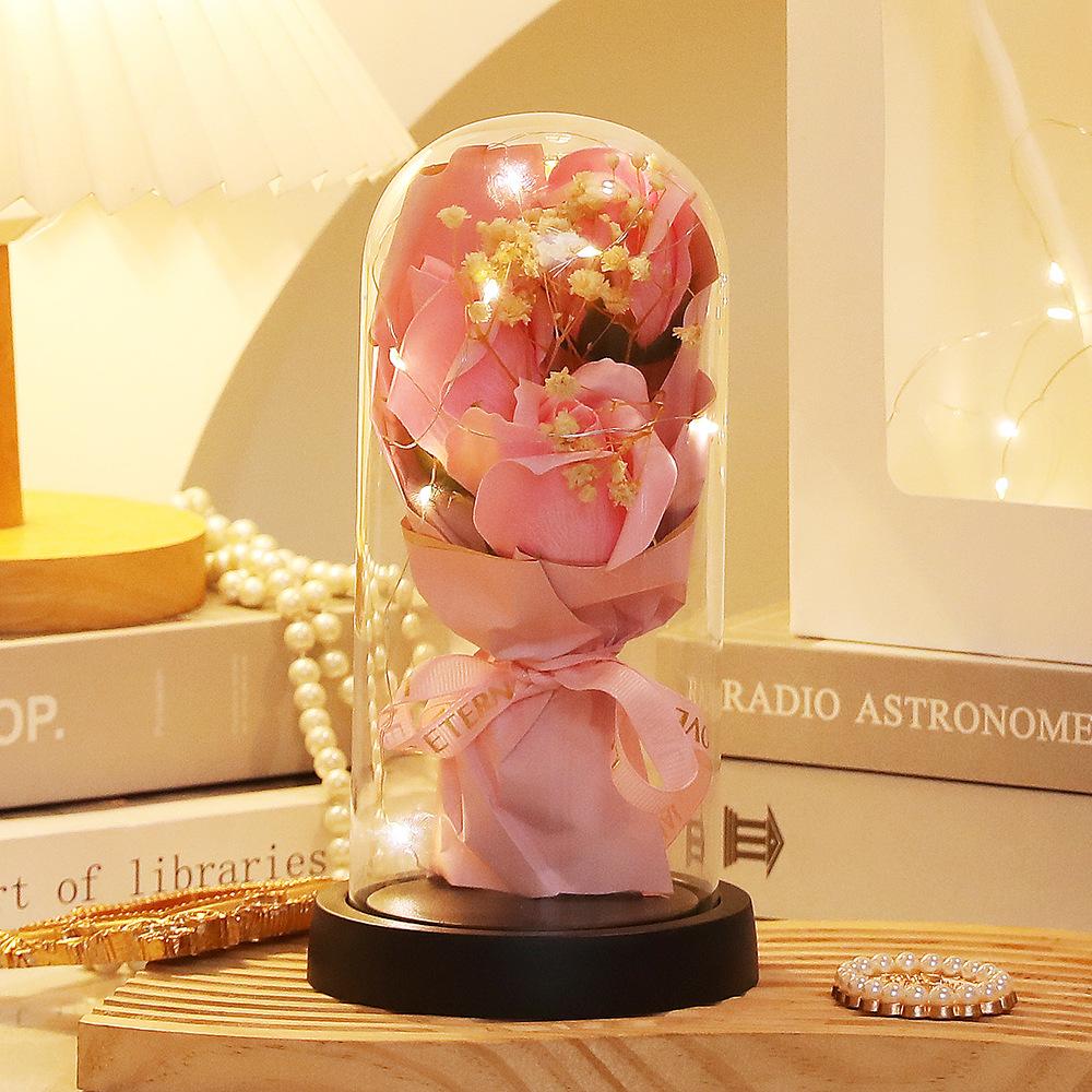 Valentine's Day Gift Eternal Flower Glass Cover Soap Rose Premium Ornament Qixi Festival Creative Gift