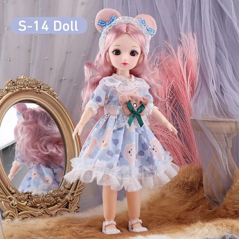 BJD Doll for Girls 30cm Anime Doll 23 Joint Movable Body with Skirt Hat Headdress Dress Up DIY Toy