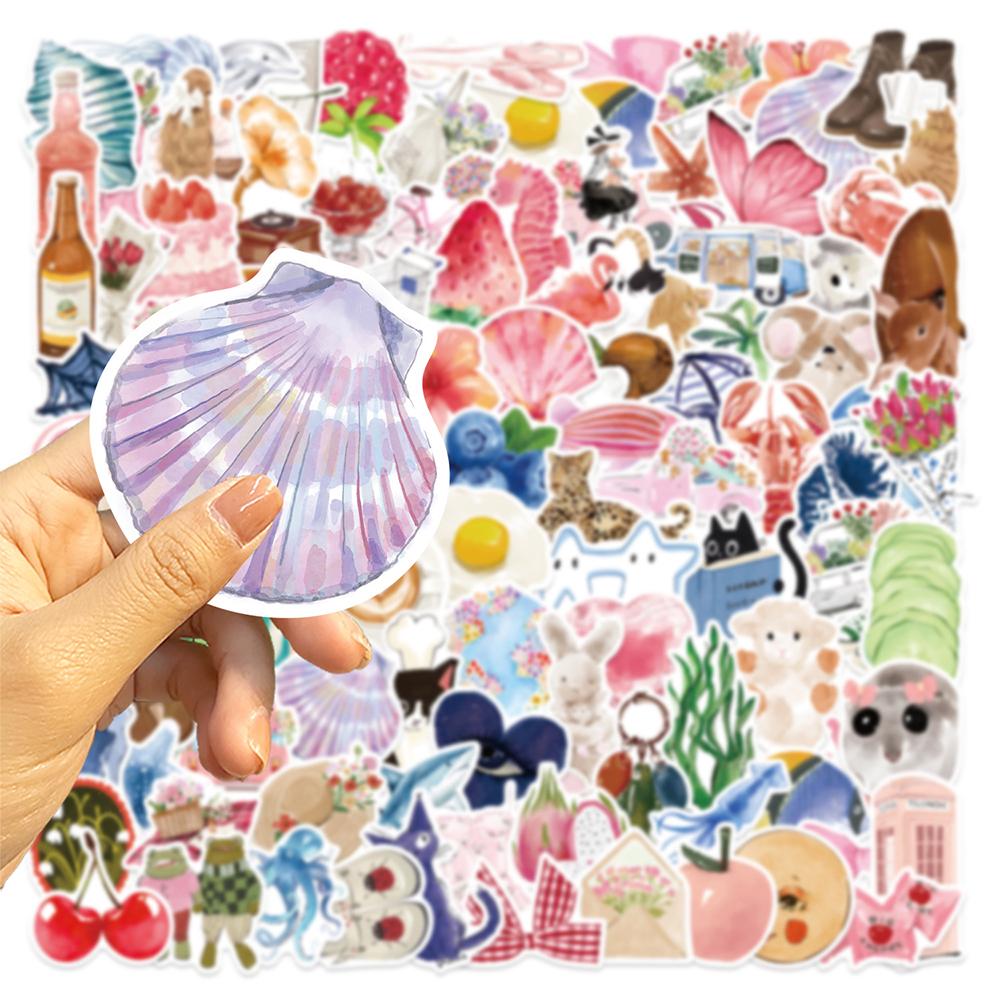 10/30/50/100pcs INS Style Watercolor Cartoon Stickers Aesthetic Decals Waterproof Decorative Scrapbook Phone Cute Sticker Gifts