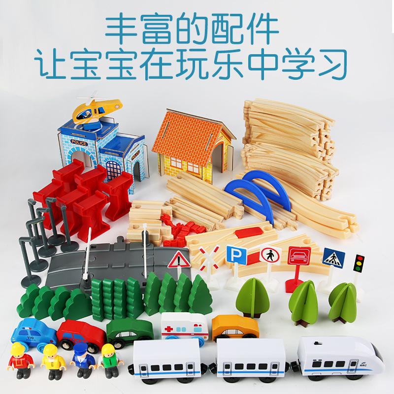 Wooden Children'S Early Education Urban Transportation 96 Pieces Power Train Track Combination Exercise Hand-Eye Coordination Educational Toys