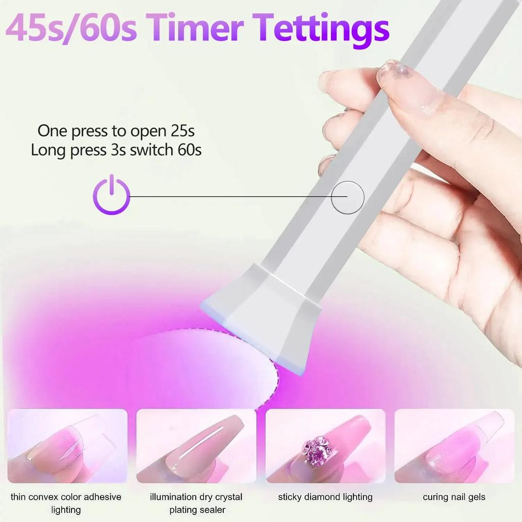 6LEDs Nail Light Portable Nail Dryer Lamp UV For Curing All Gel Polish USB Rechargeable Quick Dry Timing Machine Nail Art Tools
