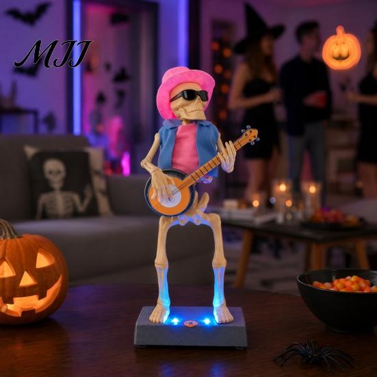 Skeleton Band Performance Toy Scary Animated Decoration, Lighted Halloween Prop Touch Control with Sound for Haunted House, Holiday Party Decor
