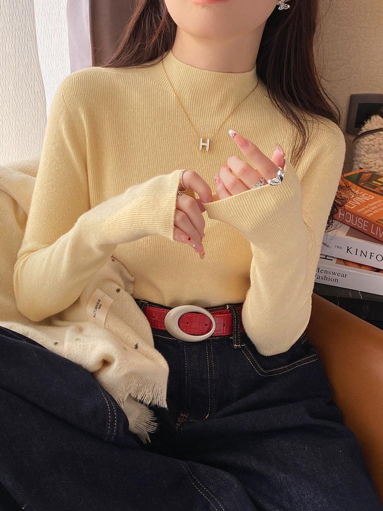 Gray Bottoming Shirt Women's Early Autumn 1116 New Black Knitted Top Inner Cardigan Autumn and Winter Semi-turtleneck Sweater