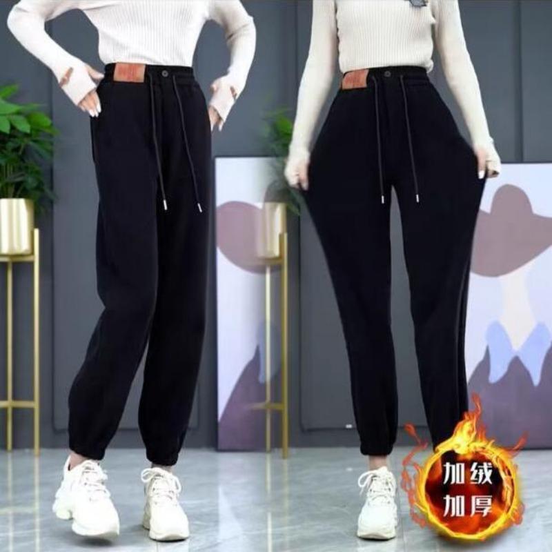 

Autumn and winter new tied feet casual Harlan pants chenille fleece thickened pants children S