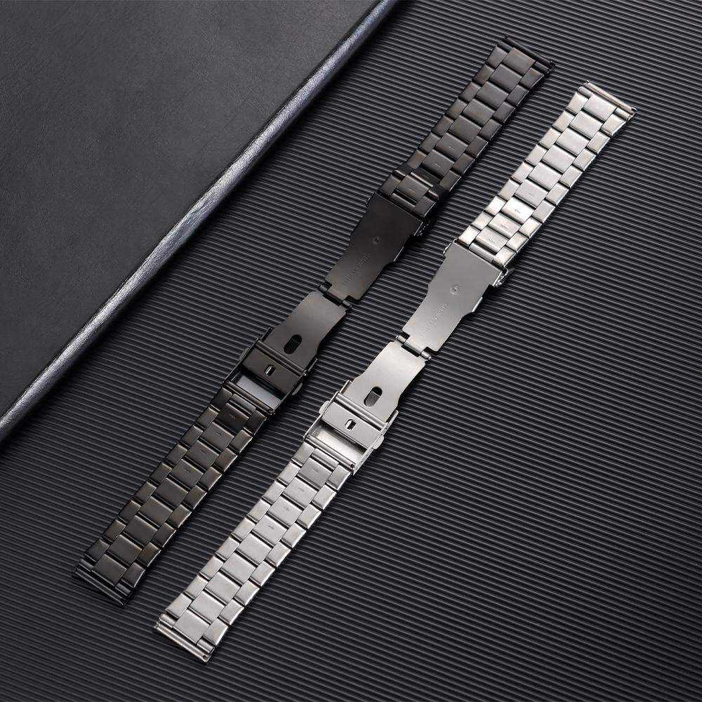 20mm 22mm Metall-Uhrenarmband Universelles Ersatz-Armband Doppeldruck-Faltschließe Schwarz Silber mit Werkzeug Uhrenzubehör