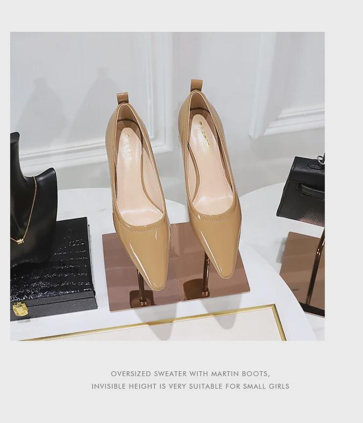 Korean Patent Leather Pointed-Toe Women's Shoes - Fashionable, Simple, Comfortable with Versatile Thick Medium Heel