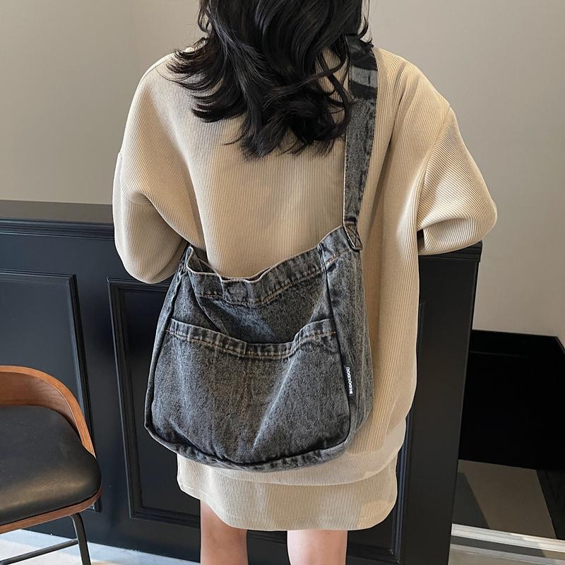 Denimveske Dame Skulderveske Stor Kapasitet Pendler Crossbody-veske
