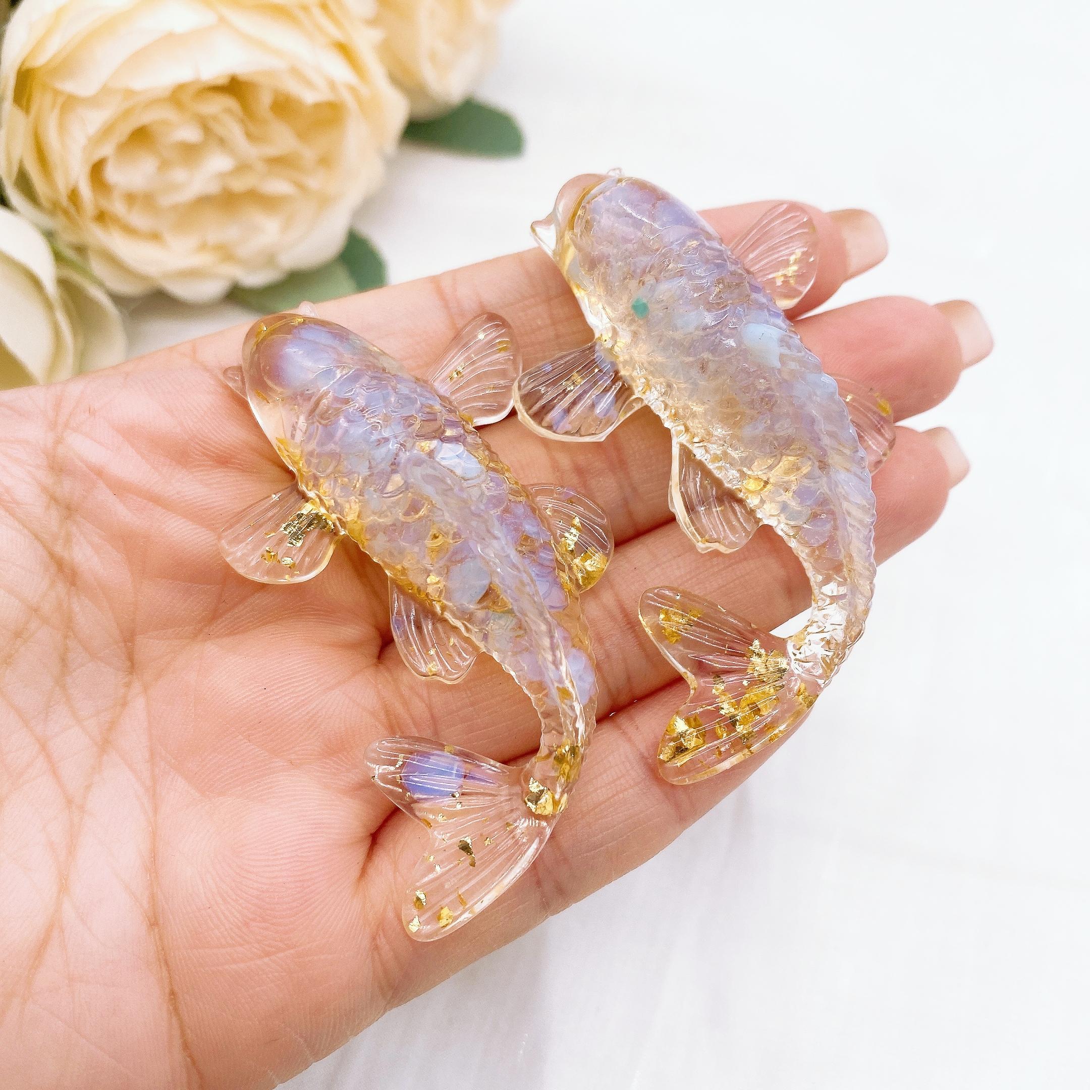2.3' Natuurlijke Kristalsteen Grind Geluks Koi Vis Figuur Hars Mini Kwarts Sierkarper Beeld Huisdecoratie Bureau Ornament Cadeau 1PC